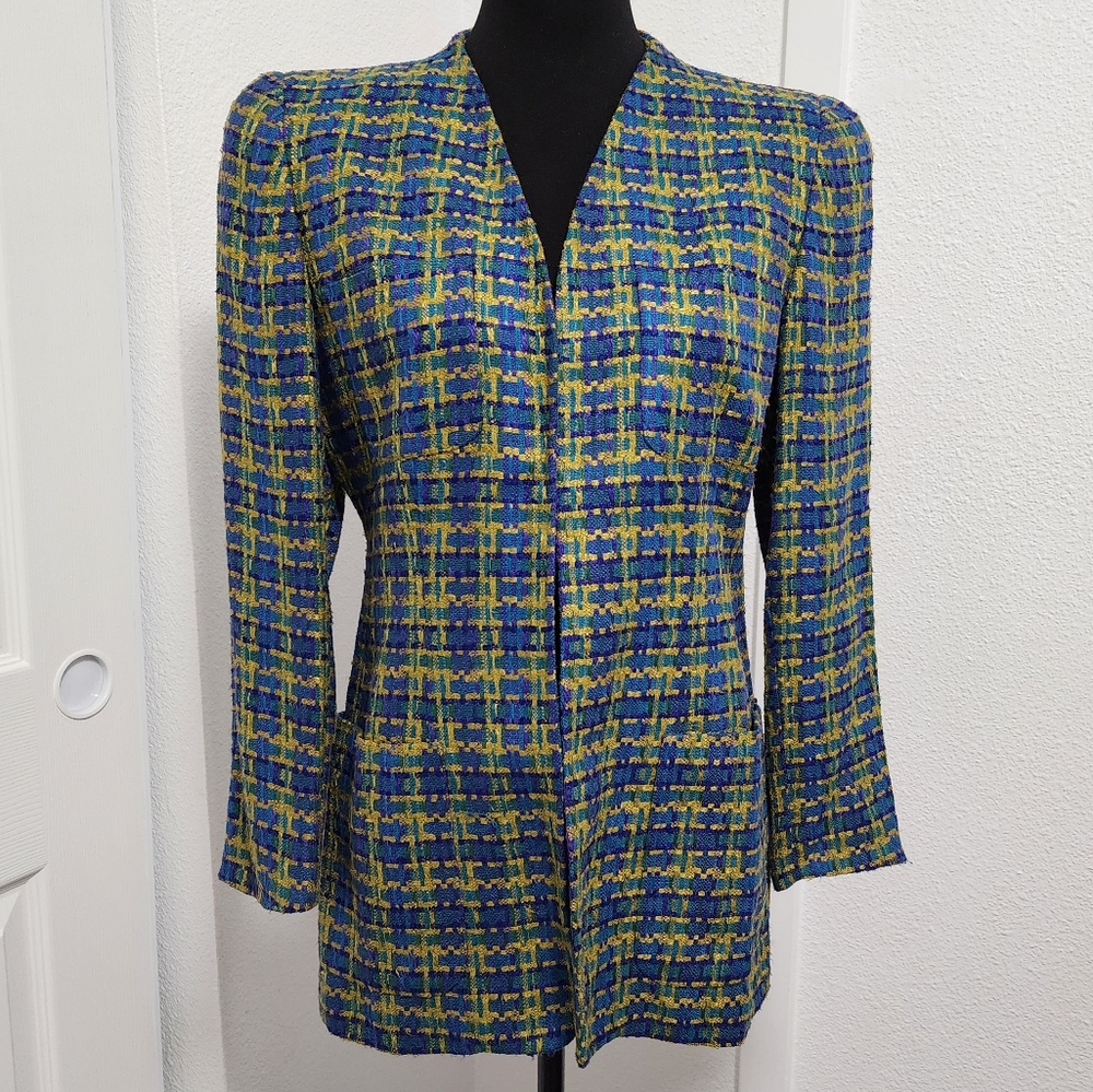 Vintage Evan-Picone Colorful Tweed Long Open Blazer
